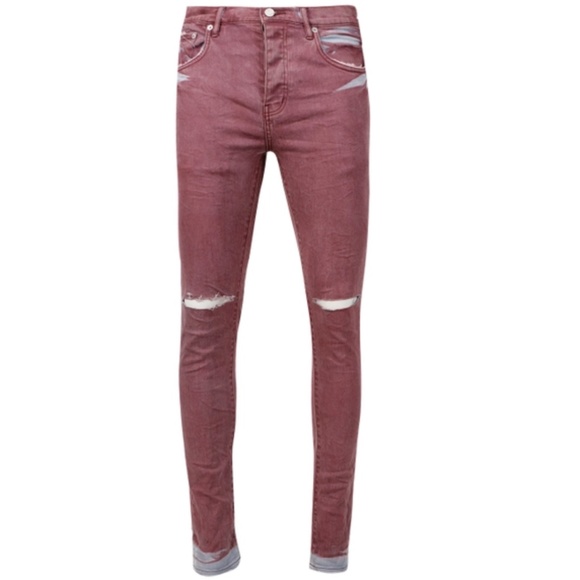 PURPLE BRAND Slim-fit Spray Effect Denim Jeans Coral NWT Sz 34 - Picture 1 of 13